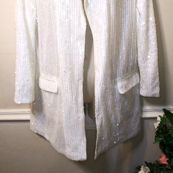 Boohoo White Sparkly Sequined Bridal/Special Occasion Coat Jacket - Picture 3 of 10